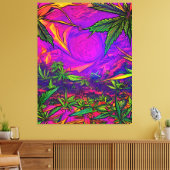 Psychedelic Colorful Cannabis Canvas Afdruk (Insitu (Woonkamer))