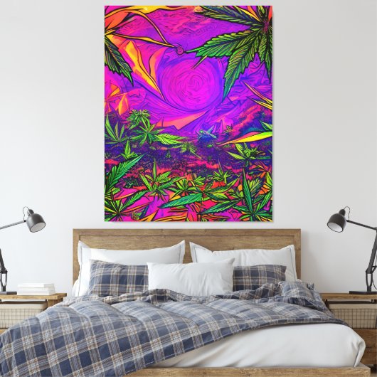 Psychedelic Colorful Cannabis Canvas Afdruk (Insitu (Slaapkamer))