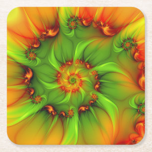 Psychedelic Colorful Modern Abstract Fractal Art Vierkante Kartonnen Onderzetter