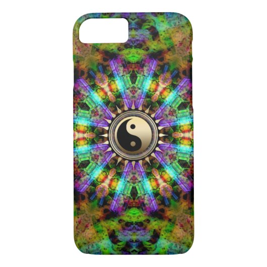Psychedelic Colors Gold YinYang iPhone 7 Hoesje (Achterkant)