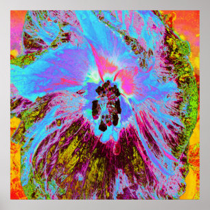 Psychedelic Cornflower Blue en Magenta Hibiscus Poster
