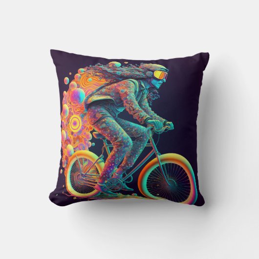 Psychedelic Cyclist, fietsen. Kussen (Voorkant)