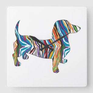 Psychedelic Dachshund Vierkante Klok