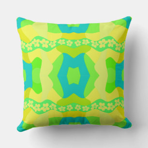 Psychedelic Daisy Chain Patchwork Lemon Limoen Bla Kussen