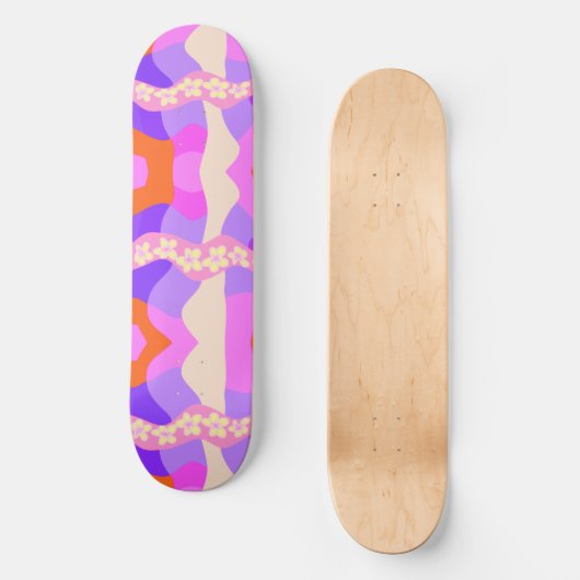 Psychedelic Daisy Chain Patchwork - Roze Paarse 2 Skateboard (Voorkant)