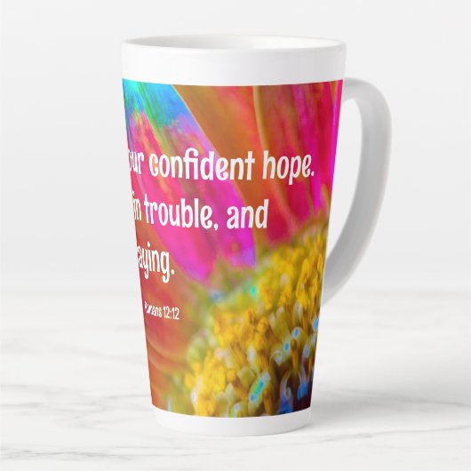 Psychedelic Daisy Romans 12:12 Latte Mug (Angle droit)