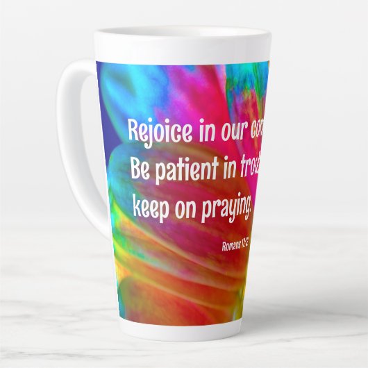 Psychedelic Daisy Romans 12:12 Latte Mug (Angle gauche)