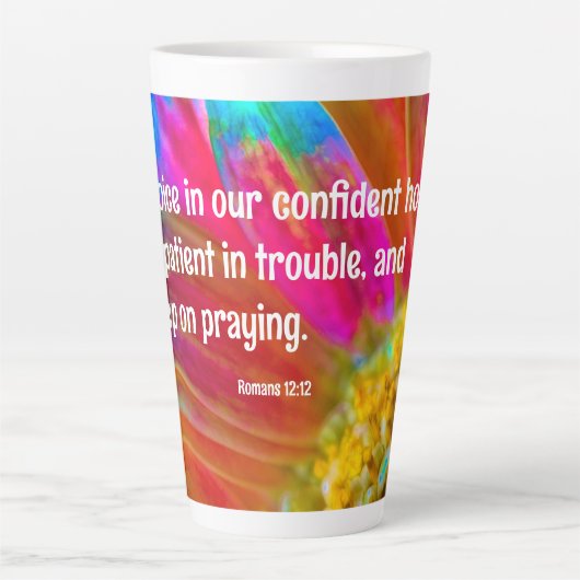 Psychedelic Daisy Romans 12:12 Latte Mug (Devant)