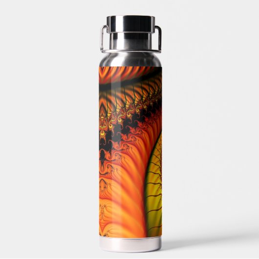 Psychedelic Dark Spiral in Oranje en zwart Waterfles (Achterkant)