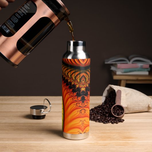 Psychedelic Dark Spiral in Oranje en zwart Waterfles (Koffie)