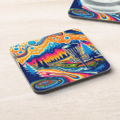 Psychedelic Disc Golfbaan in de bergen Bier Onderzetter (Linkerzijde)