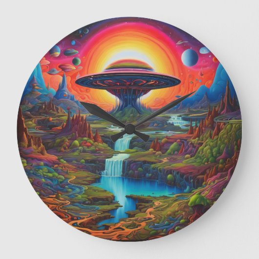 Psychedelic Dreamscape Alien Grote Klok (Voorkant)