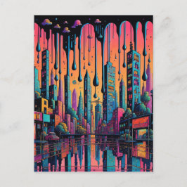 Psychedelic Drippy City Art Briefkaart