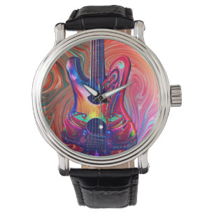 Psychedelic Electric Acoustic Semi Guitars Art Horloge