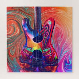 Psychedelic Electric Acoustic Semi Guitars Art Legpuzzel