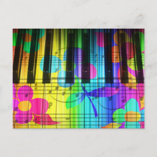 Psychedelic Electric Piano Keyboard en Flowers Briefkaart