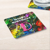 Psychedelic en Gilt Alcohol Ink Vierkante Kartonnen Onderzetter (Schuin)