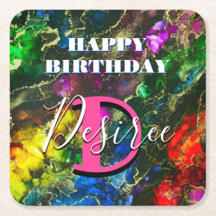 Psychedelic en Gilt Alcohol Ink Vierkante Kartonnen Onderzetter