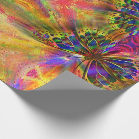 Psychedelic en multikleurenvlinder cadeaupapier (Hoek)