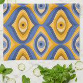 Psychedelic eye patroonindigo blauw geel theedoek (Gevouwen)