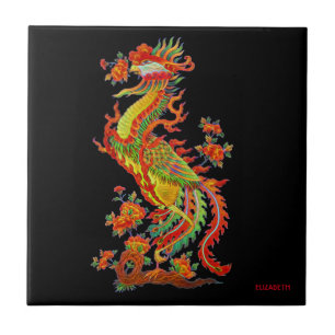 Psychedelic Fantasy Exotic Fractal Dragon Phoenix Tegeltje