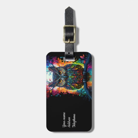 Psychedelic Fantasy Hippy Uil Bagagelabel (Voorkant verticaal)