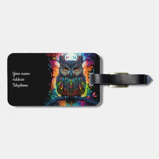 Psychedelic Fantasy Hippy Uil Bagagelabel (Achterkant horizontaal)