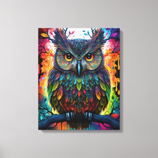 Psychedelic Fantasy Hippy Uil Canvas Afdruk (Voorkant)