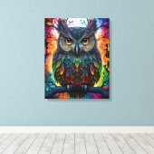 Psychedelic Fantasy Hippy Uil Canvas Afdruk (Insitu (Houten vloer))