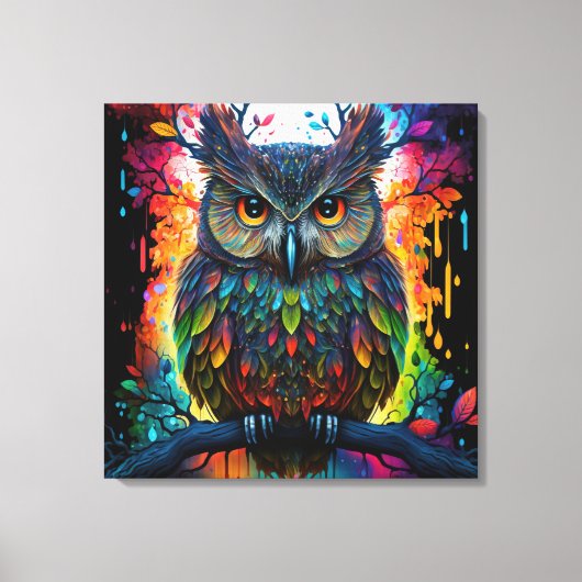 Psychedelic Fantasy Hippy Uil Canvas Afdruk (Voorkant)