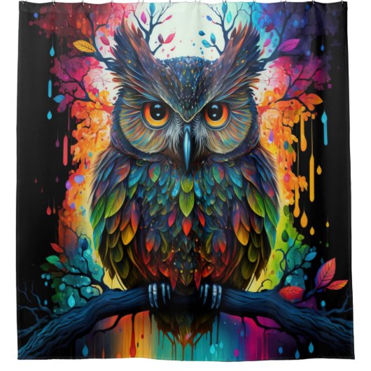 Psychedelic Fantasy Hippy Uil Douchegordijn (Voorkant)