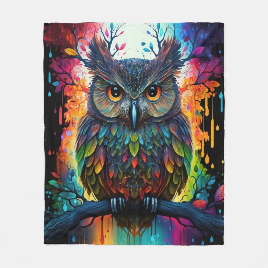 Psychedelic Fantasy Hippy Uil Fleece Deken (Voorkant)