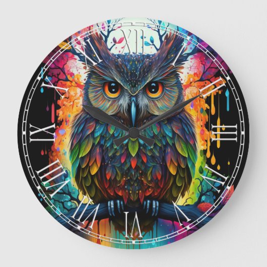 Psychedelic Fantasy Hippy Uil Grote Klok (Voorkant)