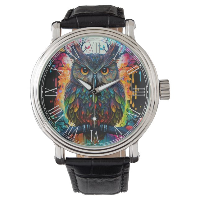 Psychedelic Fantasy Hippy Uil Horloge (Voorkant)