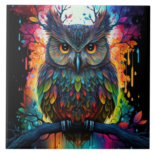 Psychedelic Fantasy Hippy Uil Tegeltje (Voorkant)