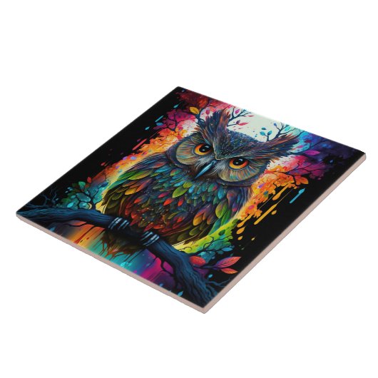 Psychedelic Fantasy Hippy Uil Tegeltje (Zijkant)