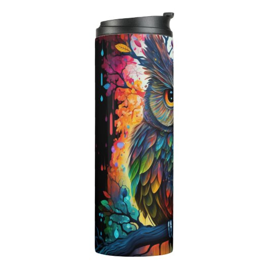 Psychedelic Fantasy Hippy Uil Thermosbeker (Gedraaid links)