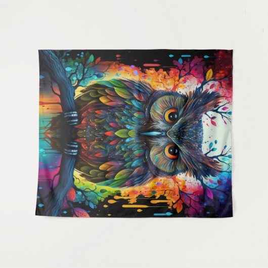 Psychedelic Fantasy Hippy Uil Wandkleed (Voorkant (horizontaal))