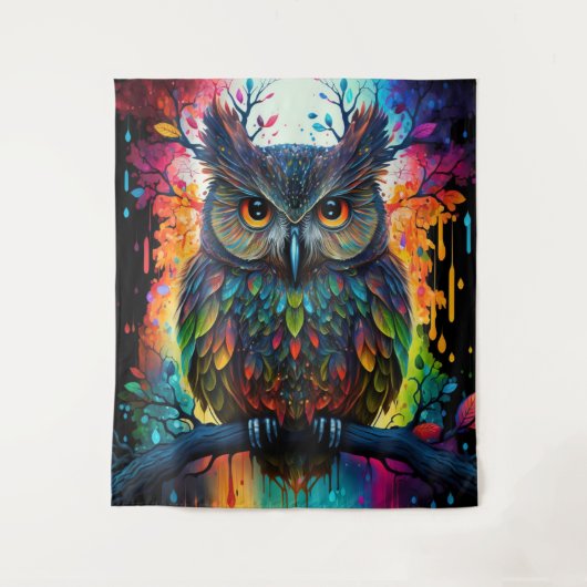 Psychedelic Fantasy Hippy Uil Wandkleed (Voorkant)