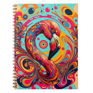Psychedelic Flamingo Flow – Retro Color Art Notitieboek