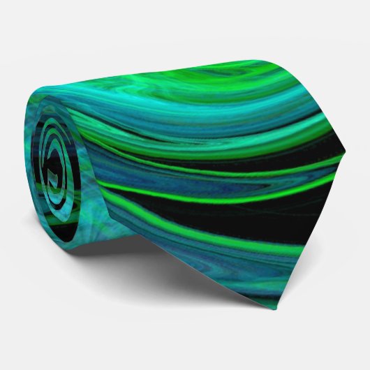 PSYCHEDELIC FRACTAL LIGHT VORTEX, zwart blauw groe Stropdas (Opgerold)