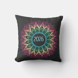 Psychedelic Fractal Mandala 2026 Design with Neon  Kussen