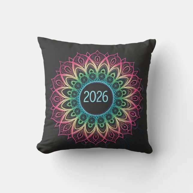 Psychedelic Fractal Mandala 2026 Design with Neon  Kussen (Voorkant)