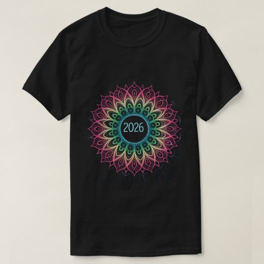 Psychedelic Fractal Mandala 2026 Design with Neon  T-shirt (Design voorkant)