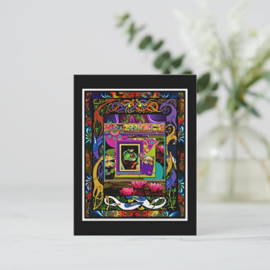 Psychedelic Frog Print With Bonus Monkey Pocket Briefkaart (Staand voorkant)