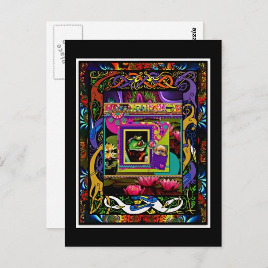Psychedelic Frog Print With Bonus Monkey Pocket Briefkaart (Voorkant / Achterkant)