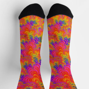 Psychedelic Funky Hippie Boho Neon Rainbow Fractal Sokken