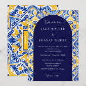 Psychedelic geloften: Groovy Blue Tegel bruiloft Kaart (Voorkant / Achterkant)