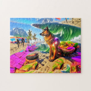 Psychedelic German Shephard Beach Sand Legpuzzel