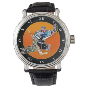 Psychedelic Ggloing Ice Hockey Goalkeeper Goalie Horloge